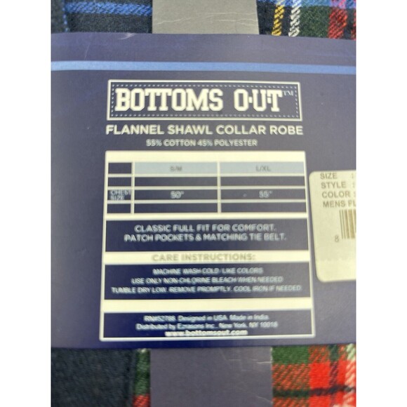 Bottoms Out Flannel Shawl Collar Robe Men’s Small Medium NWT - Picture 6 of 10